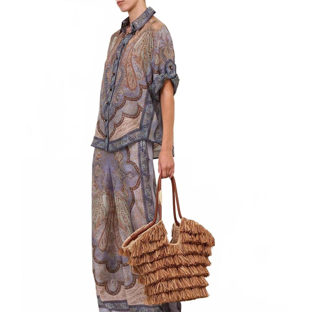 NEW ZIMMERMANN wanderlust short sleeve shirt in tapestry blue - Picture 3 of 4